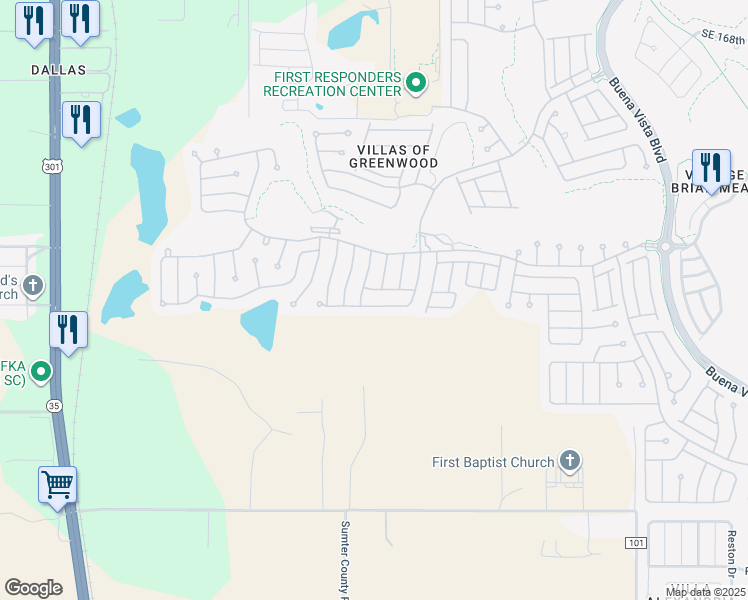 map of restaurants, bars, coffee shops, grocery stores, and more near 17428 Southeast 76th Flintlock Terrace in The Villages