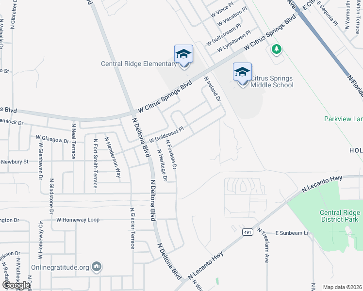map of restaurants, bars, coffee shops, grocery stores, and more near 7171 North Ireland Drive in Citrus Springs