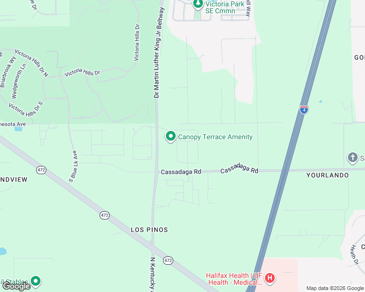 map of restaurants, bars, coffee shops, grocery stores, and more near 1415 Cassadaga Road in DeLand
