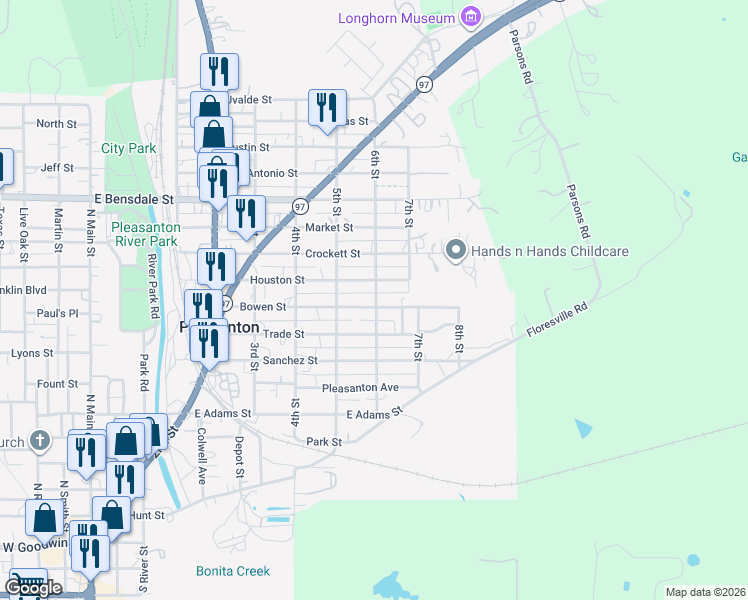 map of restaurants, bars, coffee shops, grocery stores, and more near 835 Bowen Street in Pleasanton