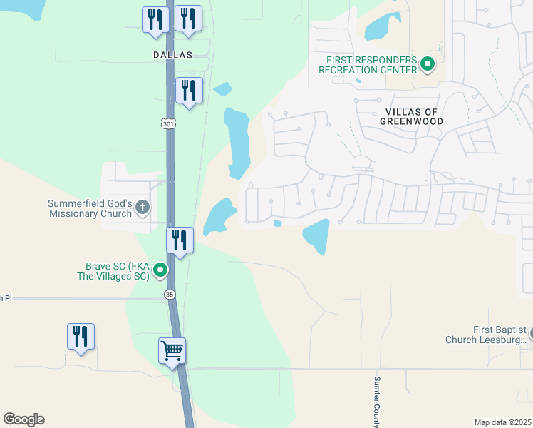 map of restaurants, bars, coffee shops, grocery stores, and more near 17470 Southeast 71st Birchbrook Avenue in The Villages