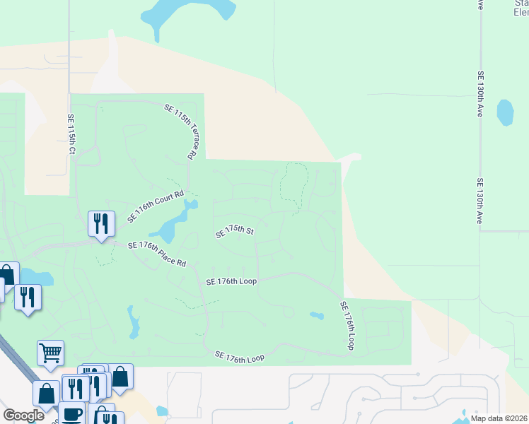 map of restaurants, bars, coffee shops, grocery stores, and more near 17468 Southeast 121st Circle in Summerfield