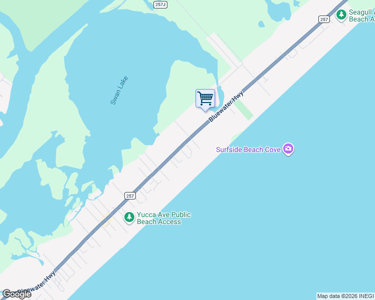 map of restaurants, bars, coffee shops, grocery stores, and more near 118 Point Lafitte Court in Surfside Beach