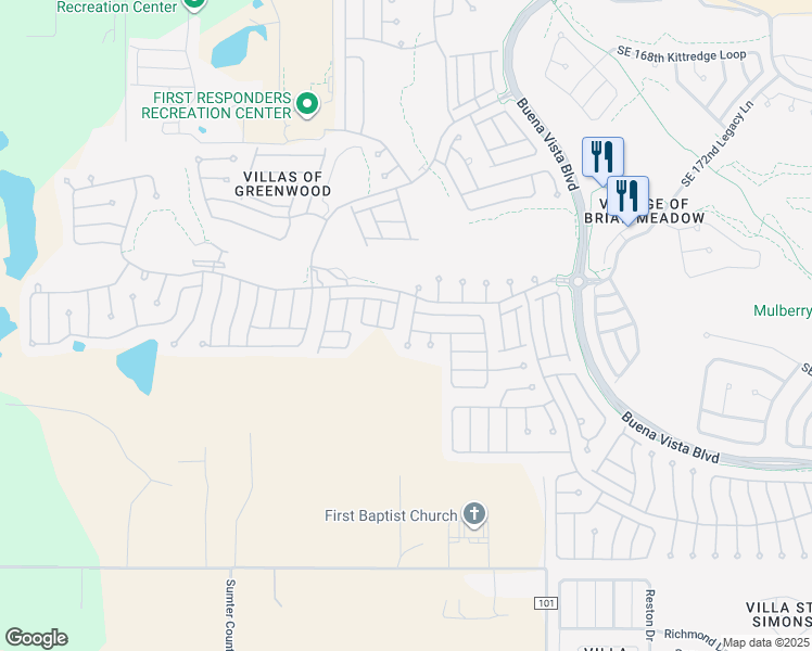 map of restaurants, bars, coffee shops, grocery stores, and more near 17485 Southeast 79th Lovewood Avenue in The Villages