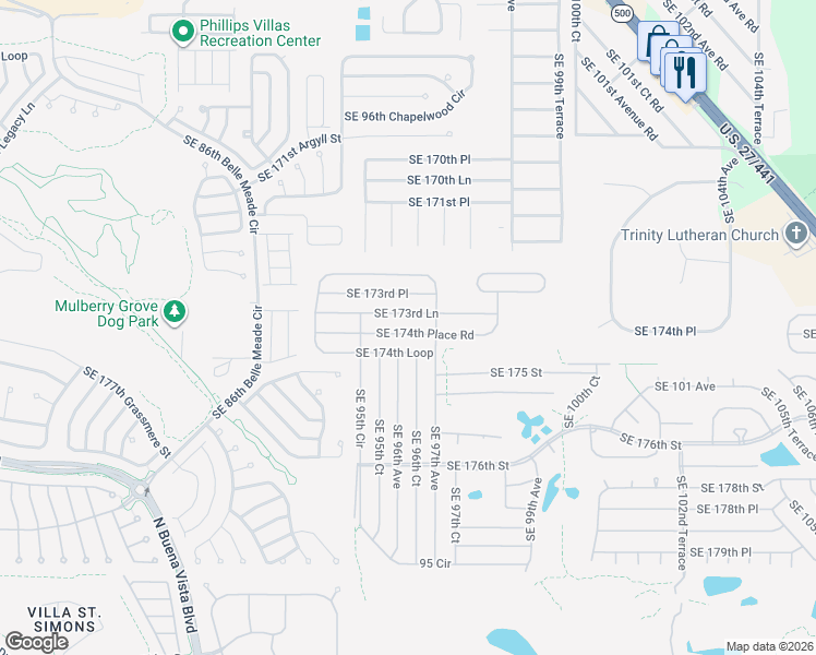 map of restaurants, bars, coffee shops, grocery stores, and more near 9637 Southeast 174th Loop in Summerfield