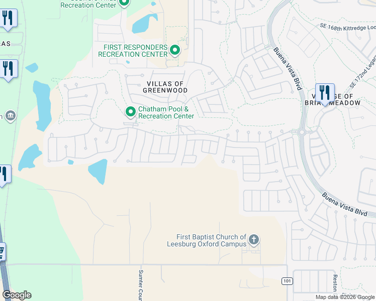 map of restaurants, bars, coffee shops, grocery stores, and more near 7770 Southeast 174th Glen Leven Loop in The Villages