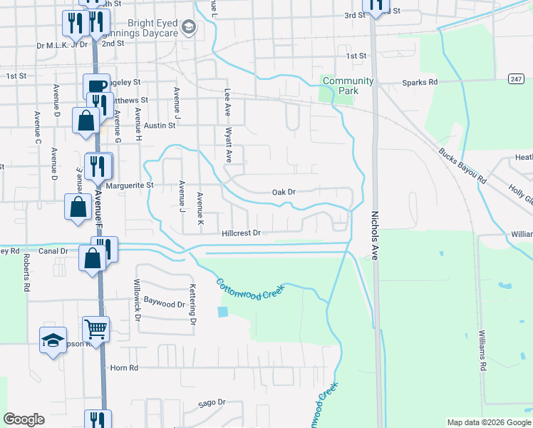 map of restaurants, bars, coffee shops, grocery stores, and more near 1 Shadow Lane in Bay City