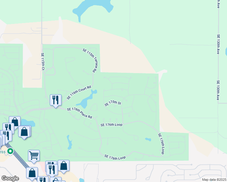 map of restaurants, bars, coffee shops, grocery stores, and more near 12104 Southeast 173rd Place in Summerfield