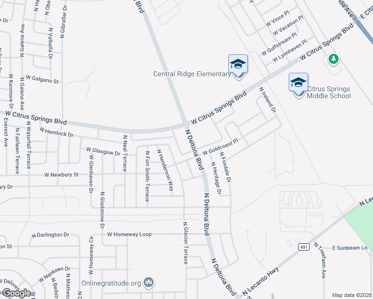 map of restaurants, bars, coffee shops, grocery stores, and more near 7278 North Deltona Boulevard in Citrus Springs