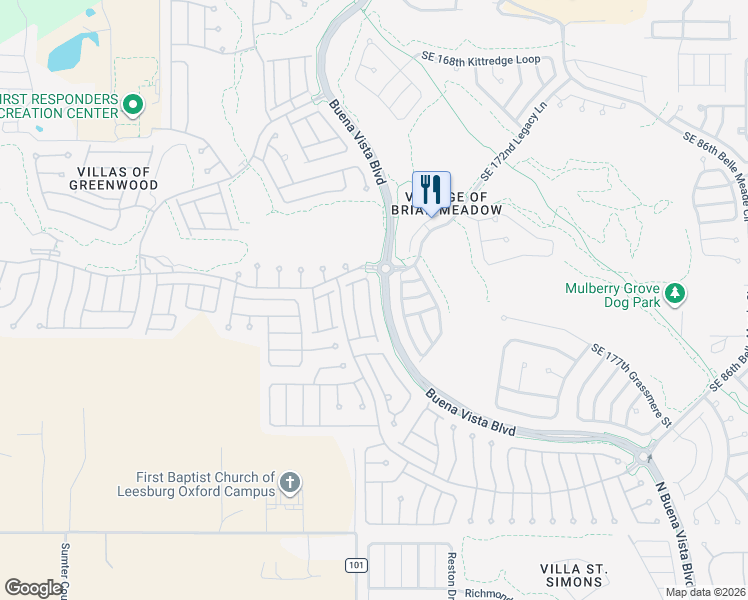 map of restaurants, bars, coffee shops, grocery stores, and more near 17329 Southeast 82nd Pecan Terrace in The Villages