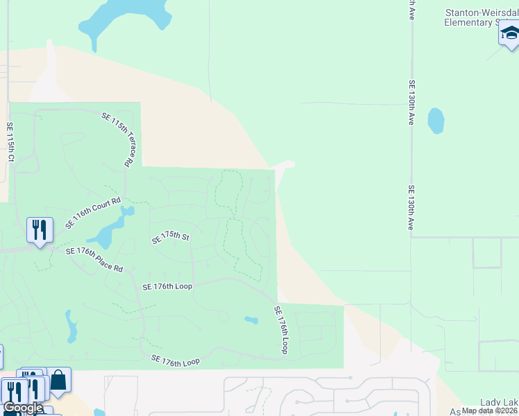 map of restaurants, bars, coffee shops, grocery stores, and more near 12449 Southeast 173rd Lane in Summerfield