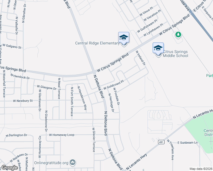 map of restaurants, bars, coffee shops, grocery stores, and more near 7192 North Deltona Boulevard in Citrus Springs