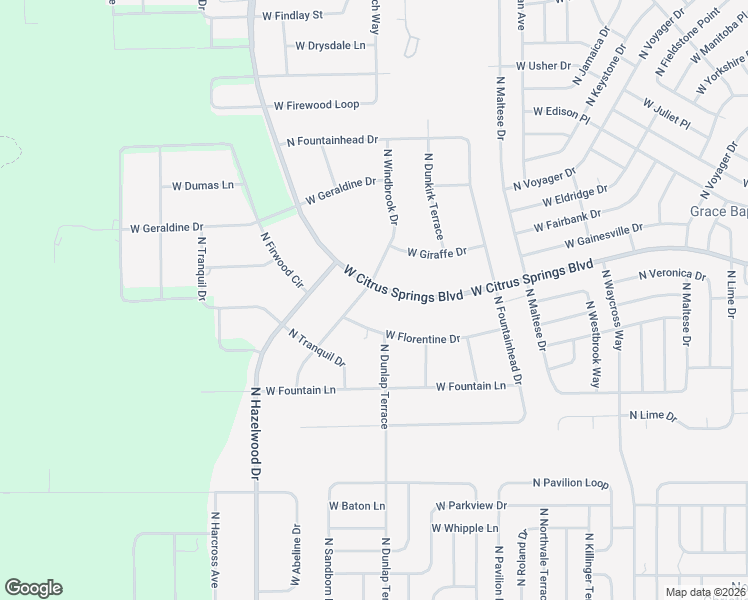 map of restaurants, bars, coffee shops, grocery stores, and more near 7284 North Windbrook Drive in Citrus Springs