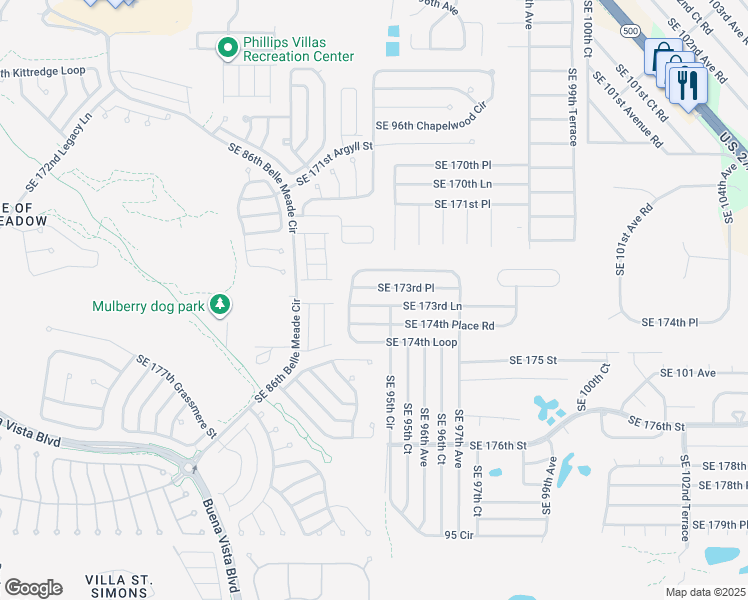 map of restaurants, bars, coffee shops, grocery stores, and more near 9470 Southeast 173rd Place in Summerfield