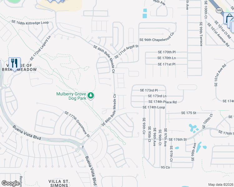 map of restaurants, bars, coffee shops, grocery stores, and more near 9285 Southeast 173rd Surrey Lane in The Villages