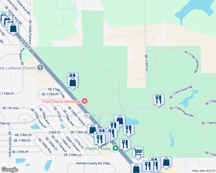 map of restaurants, bars, coffee shops, grocery stores, and more near 11112 Southeast 173rd Lane in Summerfield