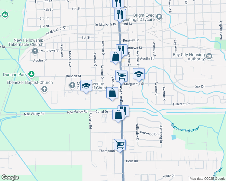 map of restaurants, bars, coffee shops, grocery stores, and more near 1212 Whitson Street in Bay City