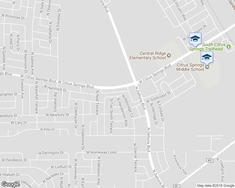 map of restaurants, bars, coffee shops, grocery stores, and more near 7169 North Glenridge Circle in Citrus Springs