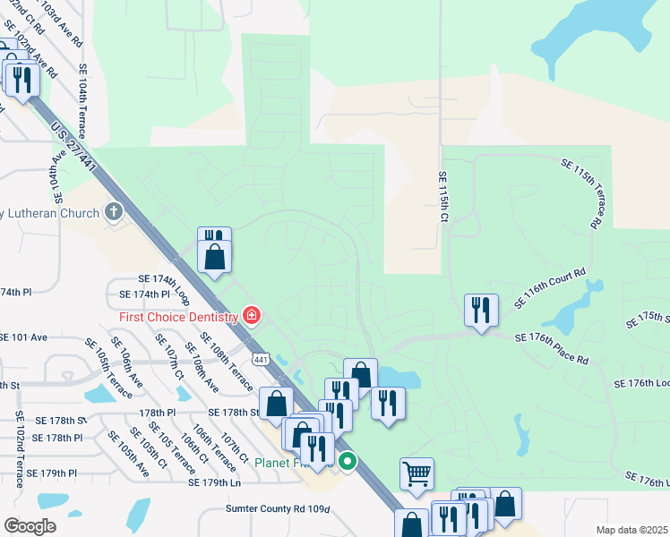 map of restaurants, bars, coffee shops, grocery stores, and more near 11112 Southeast 173rd Lane in Summerfield