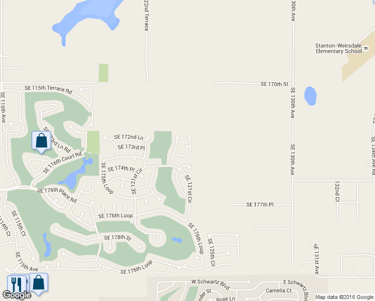 map of restaurants, bars, coffee shops, grocery stores, and more near 12449 Southeast 173rd Lane in Summerfield