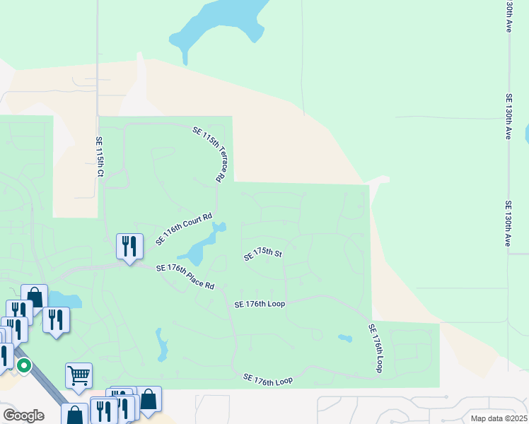 map of restaurants, bars, coffee shops, grocery stores, and more near 12104 Southeast 173rd Place in Summerfield