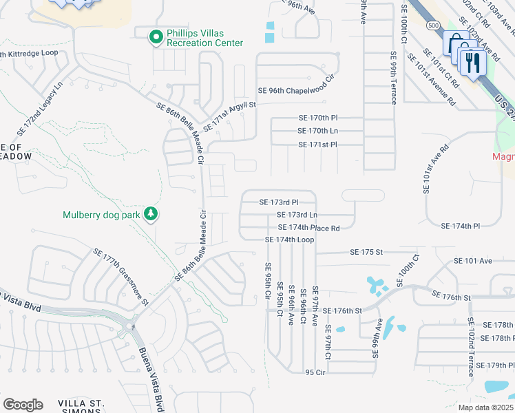 map of restaurants, bars, coffee shops, grocery stores, and more near 9470 Southeast 173rd Place in Summerfield