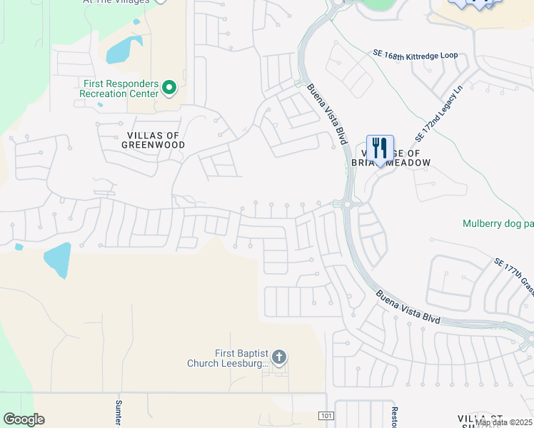 map of restaurants, bars, coffee shops, grocery stores, and more near 17338 Southeast 80th Turnbull Court in The Villages