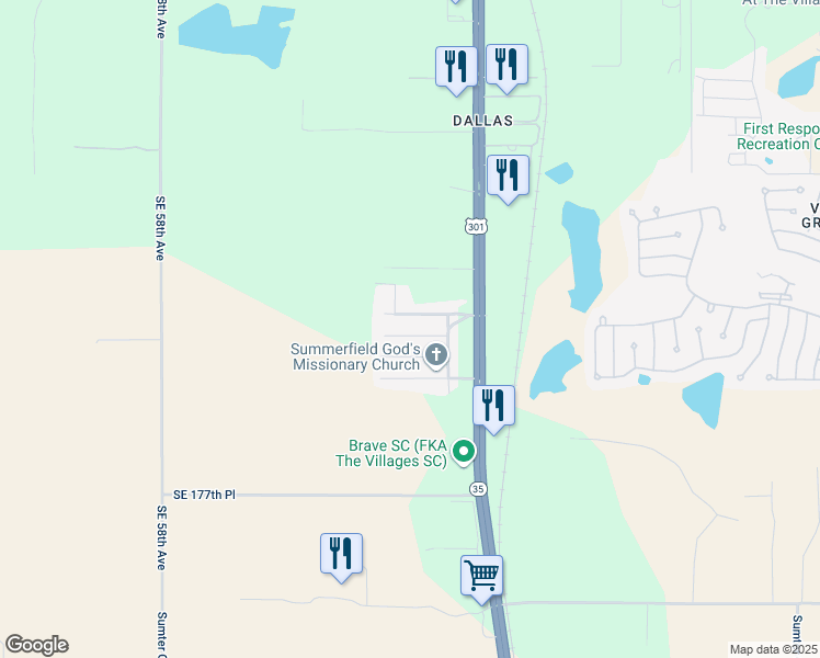 map of restaurants, bars, coffee shops, grocery stores, and more near 6505 Southeast 173 Lane in Summerfield