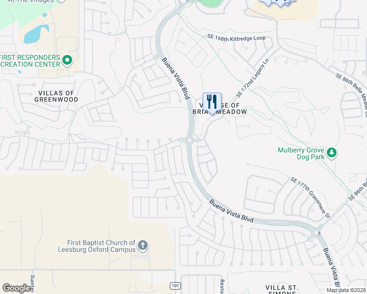 map of restaurants, bars, coffee shops, grocery stores, and more near 17329 Southeast 82nd Pecan Terrace in The Villages