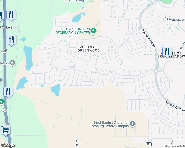 map of restaurants, bars, coffee shops, grocery stores, and more near 17345 Southeast 76th Corapeake Court in The Villages