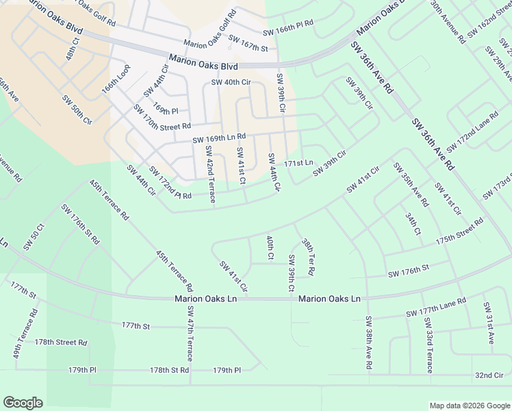 map of restaurants, bars, coffee shops, grocery stores, and more near 17196 Southwest 44th Circle in Ocala