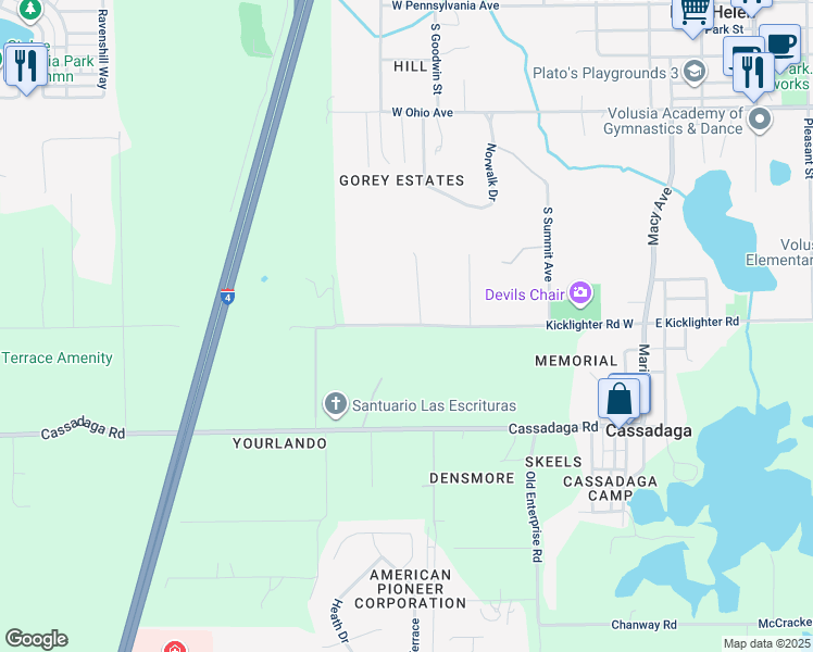 map of restaurants, bars, coffee shops, grocery stores, and more near 815 West Kicklighter Road in Lake Helen