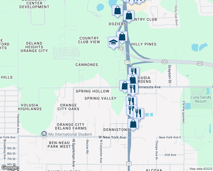 map of restaurants, bars, coffee shops, grocery stores, and more near 247 West Minnesota Avenue in Orange City