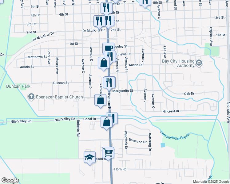 map of restaurants, bars, coffee shops, grocery stores, and more near 3300 Brooks Avenue in Bay City