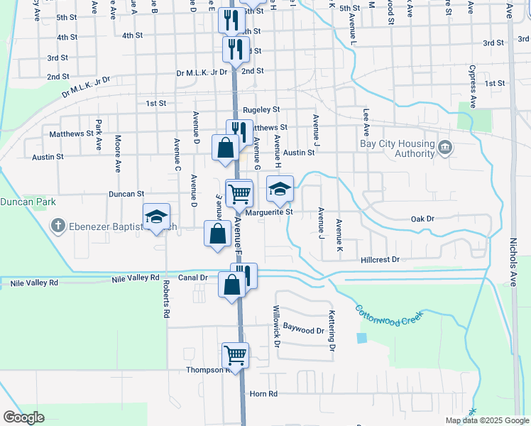 map of restaurants, bars, coffee shops, grocery stores, and more near 3300-3398 Brooks Avenue in Bay City