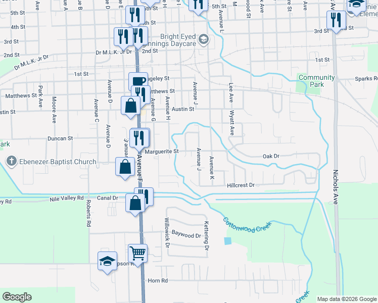 map of restaurants, bars, coffee shops, grocery stores, and more near 3299 Avenue I in Bay City