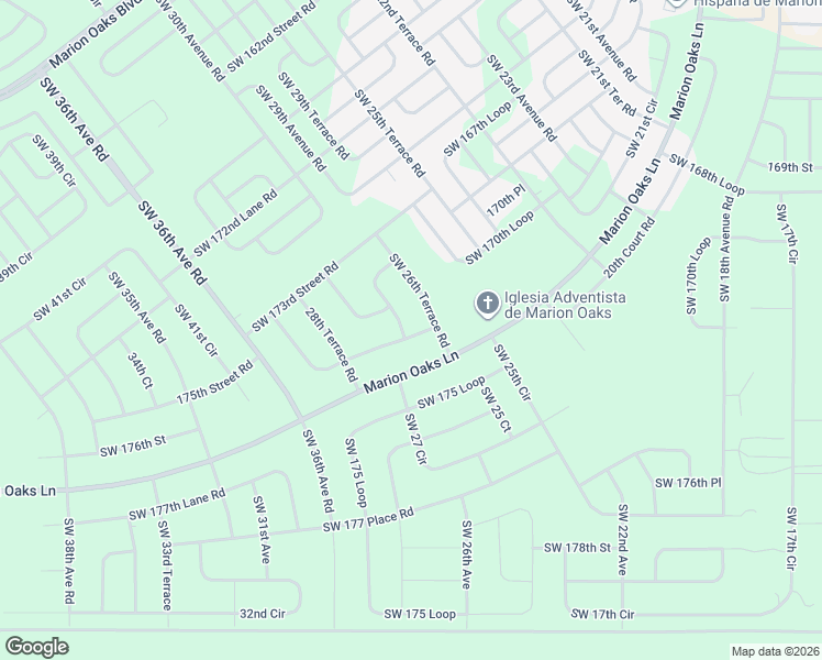 map of restaurants, bars, coffee shops, grocery stores, and more near 17414 Southwest 26th Terrace Road in Ocala