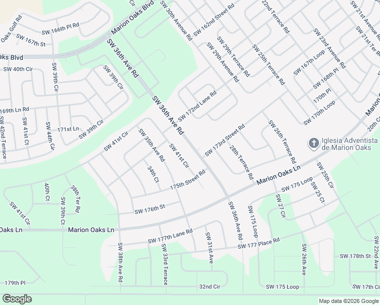 map of restaurants, bars, coffee shops, grocery stores, and more near 17294 Southwest 36th Avenue Road in Ocala