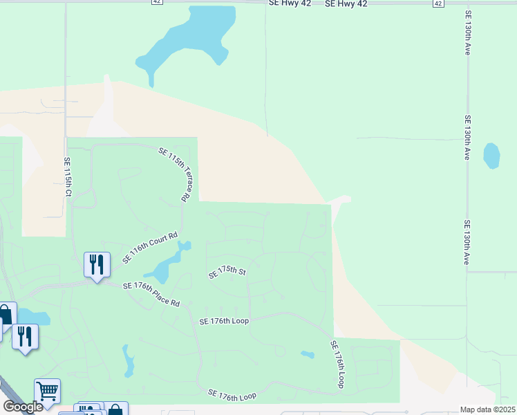 map of restaurants, bars, coffee shops, grocery stores, and more near 12215 Southeast 172nd Lane in Summerfield