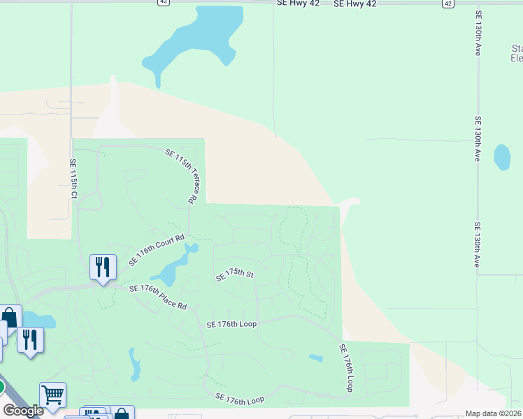 map of restaurants, bars, coffee shops, grocery stores, and more near 12215 Southeast 172nd Lane in Summerfield