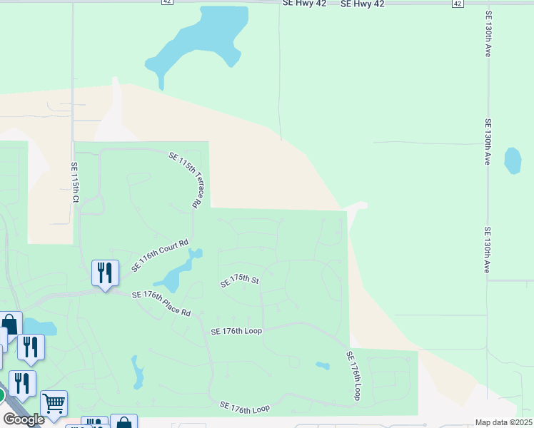 map of restaurants, bars, coffee shops, grocery stores, and more near 12215 Southeast 172nd Lane in Summerfield