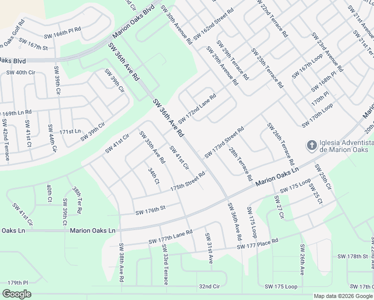 map of restaurants, bars, coffee shops, grocery stores, and more near 17294 Southwest 36th Avenue Road in Ocala
