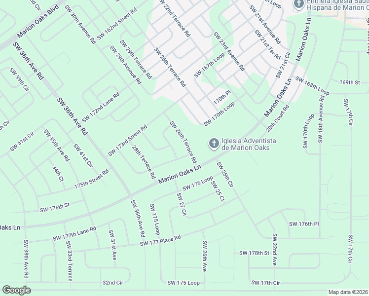 map of restaurants, bars, coffee shops, grocery stores, and more near 17414 Southwest 26th Terrace Road in Ocala