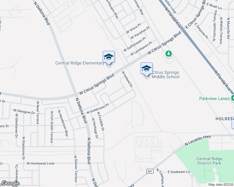 map of restaurants, bars, coffee shops, grocery stores, and more near 112 West Gondolier Place in Citrus Springs