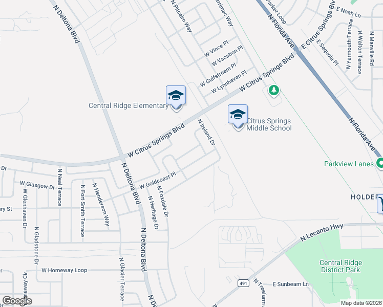 map of restaurants, bars, coffee shops, grocery stores, and more near 112 West Gondolier Place in Citrus Springs