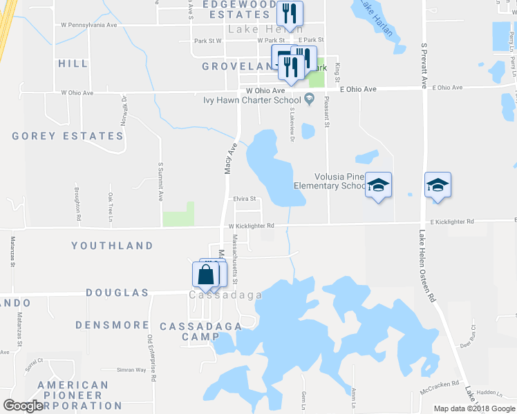 map of restaurants, bars, coffee shops, grocery stores, and more near 836 Vista Street in Lake Helen