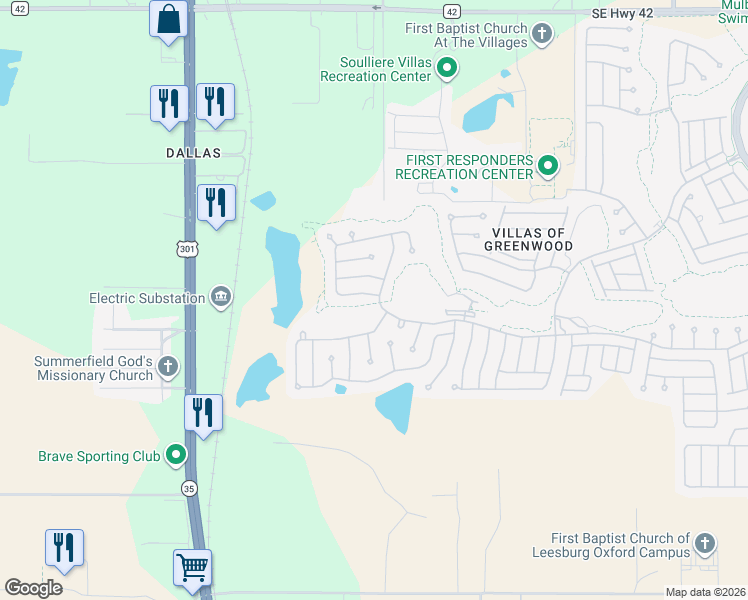map of restaurants, bars, coffee shops, grocery stores, and more near 7288 Southeast 172nd Legacy Lane in The Villages