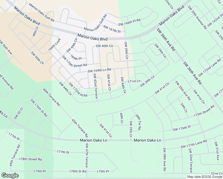 map of restaurants, bars, coffee shops, grocery stores, and more near 17210 Southwest 41st Court in Ocala