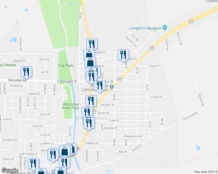 map of restaurants, bars, coffee shops, grocery stores, and more near 619 Market Street in Pleasanton