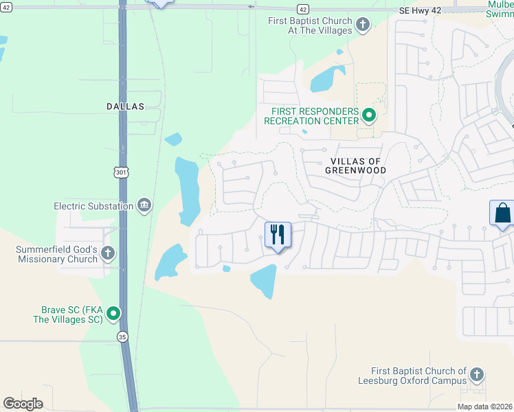 map of restaurants, bars, coffee shops, grocery stores, and more near 7288 Southeast 172nd Legacy Lane in The Villages